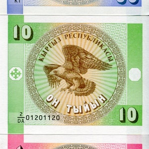 Kyrgyzstan / Kirgistan Banknoten ( 50 10 1 ) Tyin 1993 Lot 3 Geldscheine aus Kirgistan Papiergeld aus Asien Bankfrisch UNC.