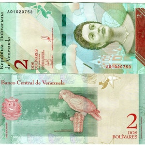 Venezuela Banknote 2 Bolivares Sobreranos Geldschein aus Venezuela Papiergeld aus Südamerika Bankfrisch UNC.