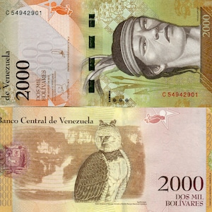 Venezuela Banknote 2000 Bolivares Geldschein aus Venezuela Papiergeld aus Südamerika Bankfrisch UNC.