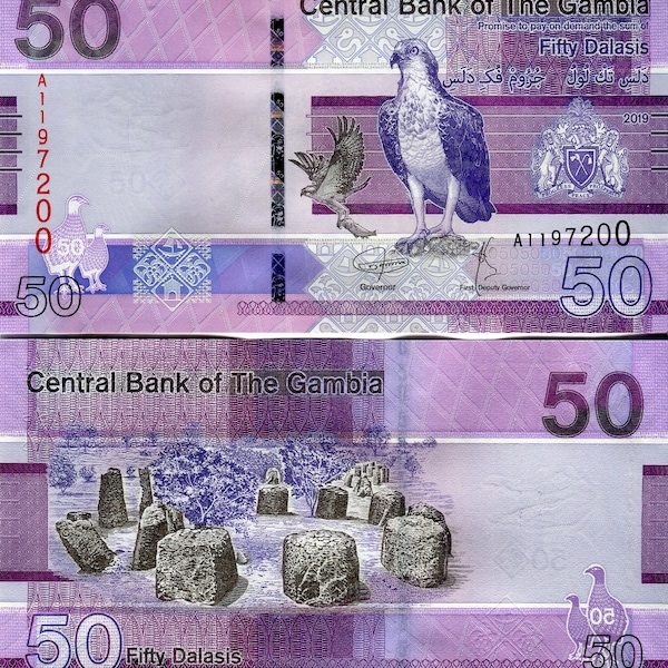 Gambia Banknote 50 Dalasis Geldschein aus Afrika Sammlerstück Bankfrisch UNC.