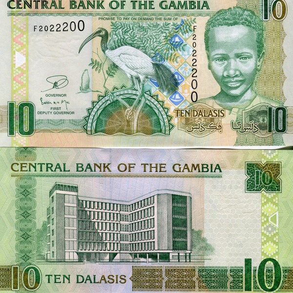 Gambia Banknote 10 Dalasis Geldschein aus Afrika Sammlerstück Bankfrisch UNC.