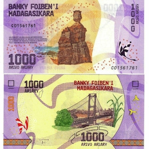 Madagaskar Banknote 1000 Ariary Geldschein aus Madagaskar Papiergeld aus Afrika Bankfrisch UNC.