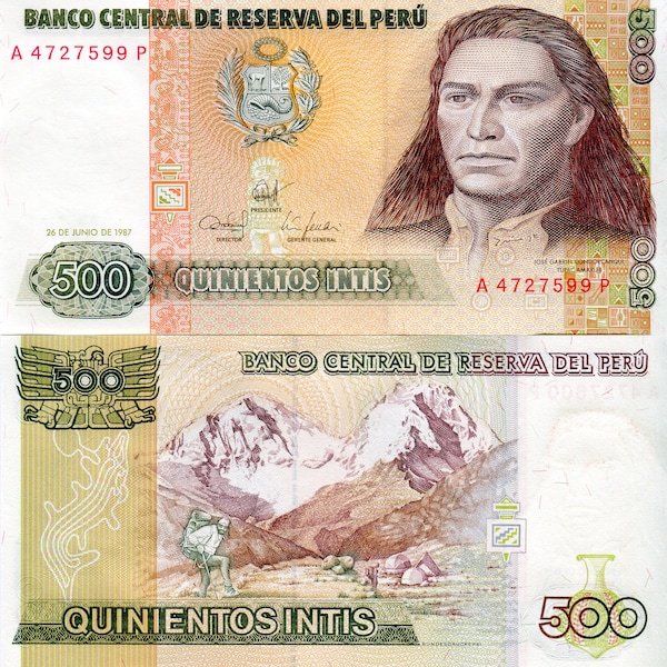 Peru Banknote 500 Intis 1987 P-134 Banknote Paper Money from South America UNC.