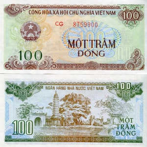 旧ベトナム通貨 100ドン　ベトナム紙幣 ベトナム1966年発行、100ドン（Pick #19a）/200シリング（Pick