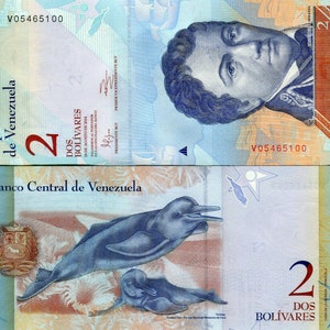 Venezuela Banknote 2 Bolivares Geldschein aus Venezuela Papiergeld aus Südamerika Bankfrisch UNC.