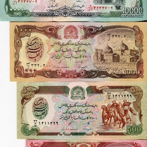 Lot Afghanistan banknotes ( 10000 1000 500 100 ) Afghans 4 banknotes from Afghanistan Paper money from Asia UNC.