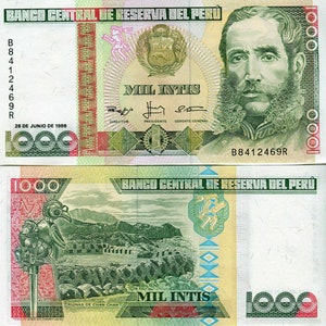 Peru Banknote 1000 Intis 1987 136b B475c Geldschein Papiergeld aus Südamerika UNC.