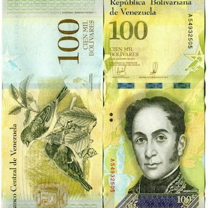 Venezuela Banknote 100000 Bolivares Geldschein Papiergeld aus Südamerika Bankfrisch UNC.
