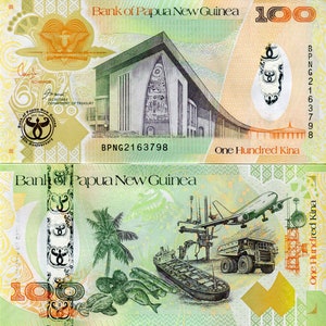 Papua New Guinea / Papua-Neuguinea Banknote 100 Kina P37 Geldschein Papiergeld aus Australien Ozeanien Bankfrisch UNC.