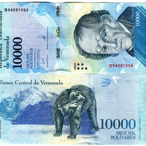 Venezuela Banknote 10000 Bolivares Geldschein aus Venezuela Papiergeld aus Südamerika Bankfrisch UNC.