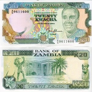 Zambia / Sambia Banknote 20 Kwacha 19991 P32b B133b Geldschein Papiergeld aus Afrika Bankfrisch UNC.