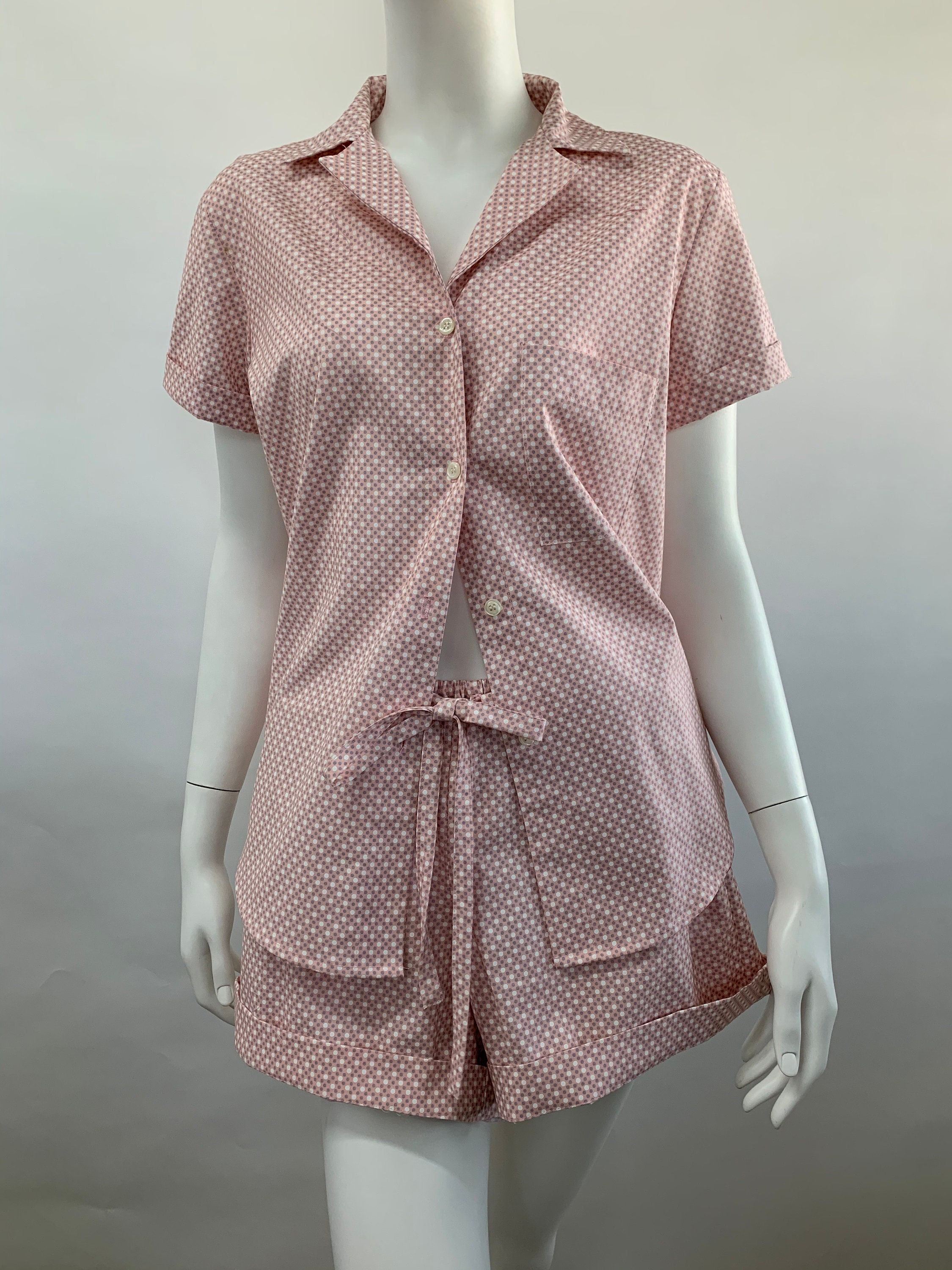 Pink grey & white polka dot women's pajama bridesmaid Etsy