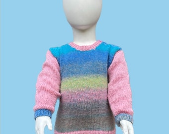 Blue pink and pink green stripy hand knitted jumper for child age 1 to 2 years