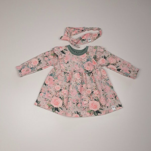 Genähte Baby Bekleidung Mädchen Girl Tunika Mellow Dress mit Rüschen in den Größen 62, 68, 74, 80, 86, 92, 98, 104