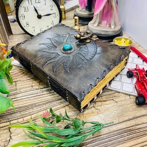 SUN Moon Celestial Journal Third Eye Stoned Journal Spell Book Grimoire Leather Journal Witch Antique Book Of Shadows Deckle Edge Paper 7x5