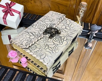Vintage flower book of spells Wiccan antique notebook diary planner deckle Edge paper book of shadows grimoire leather cool book gifts 7x5
