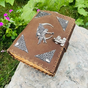 Fairy moonlight leather journal - fantasy notebook magic enchanted journals - Gothic fairy art metal corner book personalized gifts