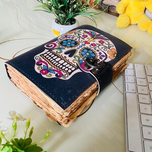 livro de sombras diário dia dos mortos caveira colorida borda irregular papel vintage couro diário caderno sem forro diário 7 x 5 polegadas
