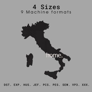 Italien Landkarte, Maschinenstickerei, home sweet home Italien, Maschinenstickerei, Landkarte Stickdatei, Größen; 16, 22, 24 cm