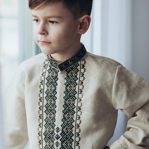 Linen Embroidered Shirt, Vyshyvanka Embroidered children&#39;s shirt. Gift for Christmas. Traditional Ukrainian shirt for boy