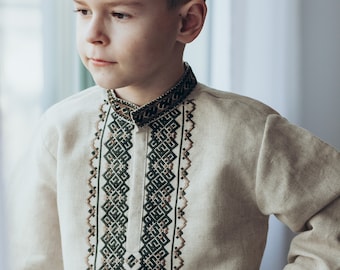 Linen Embroidered Shirt, Ukrainian Vyshyvanka Sorochka, Ukrainian Shirt with Embroidery for boy, Folk Vyshyvanka for kids, Embroidered Shirt