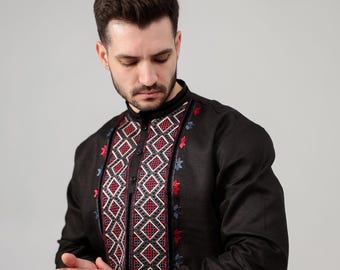 Modern embroidery for men - embroidered linen shirt with a pattern