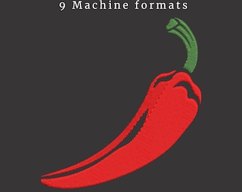 Red Chili Pepper Embroidery Design – Easy Stitch Machine File (9 Formats, Digital)