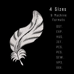 Feathers, light delicate urban feathers single unique feather machine embroidery designs . 4 size hoop