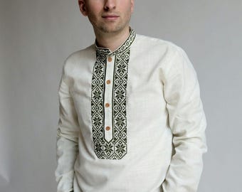 Ukrainian Men’s Shirt – Linen Vyshyvanka with Embroidery, Traditional Ukrainian Clothing for Wedding or Holiday