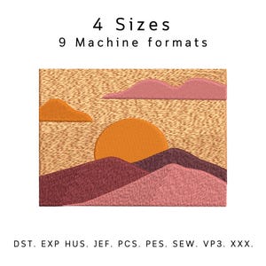 Sunset Mountain Embroidery Design: 4 Sizes, 10 Formats (Instant Download)