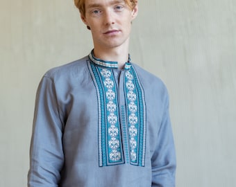 Modern Embroidery on Classic Vyshyvanka Shirt for Men