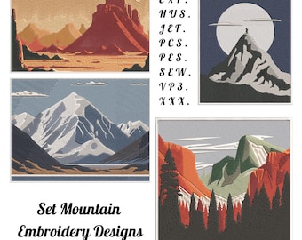 Mountain Embroidery Designs Set: 4 Sizes, 10 File Formats