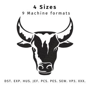 Bull Head Silhouette Machine Embroidery Design: 4 Sizes (Digital File)