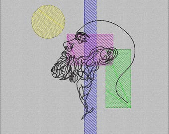 Minimalist Face Line Art Embroidery Design: 4 Sizes (Instant Download)