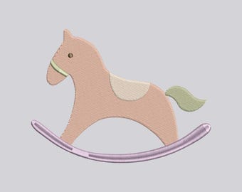 Diseño de bordado de caballo balancín: Decoración para habitación de bebé (archivo digital)