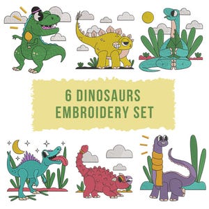 Dinosaur set Embroidery Designs, Dino set Embroidery Designs, cartoon dinosaurs Machine Embroidery Design Files, 4 sizes, INSTANT DOWNLOAD