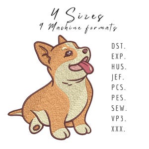 Corgi Dog Embroidery Design: 4 Sizes, Pet Embroidery File (Instant Download)