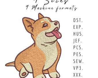 Corgi Dog Embroidery Design: 4 Sizes, Pet Embroidery File (Instant Download)