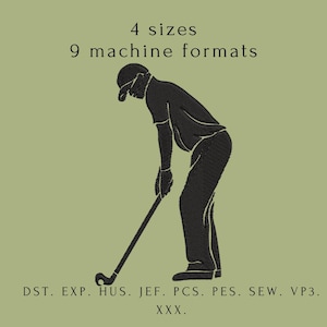 Golf Player Embroidery Design – 4 Sizes, 9 Formats – Golfer Silhouette Machine Embroidery File