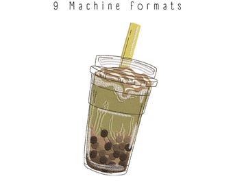 Bubble Milk Tea Embroidery Design: Brown Sugar Boba (Instant Download)