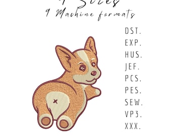 Cute Corgi Dog Embroidery Design, Pet Machine Embroidery (Instant Download)