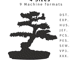 Bonsai Tree Silhouette Embroidery Design: 4 Sizes (Instant Download)
