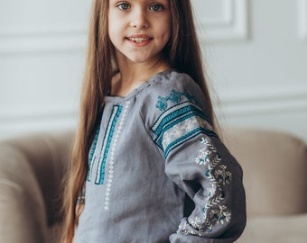 2024 Embroidered Vyshyvanka Linen shirt for girl. Ukrainian. Ukrainian vyshyvanka gift for daughter Traditional Gift for Easter