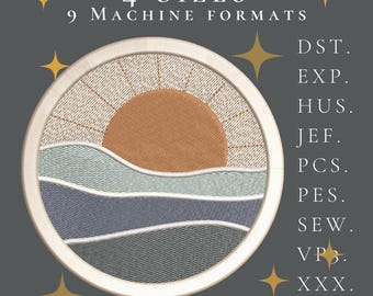 Diseño de bordado a máquina de sol bohemio: 4 tamaños (descarga digital)