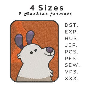 Cute Dog Embroidery Design – Puppy Machine Embroidery File in 4 Sizes, Instant Download