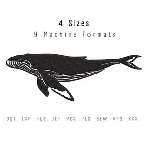 Whale Silhouette Embroidery Design: Blue Whale Pattern (4 Sizes) (Digital Download)