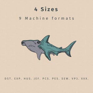 Hammerhead Shark Embroidery design, Cute Fish Embroidery Machine, Sea Animals Embroidery Patterns, 4-Size Files,