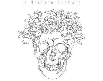 Floral Skull Embroidery Design - Instant Download - 4 Sizes Available