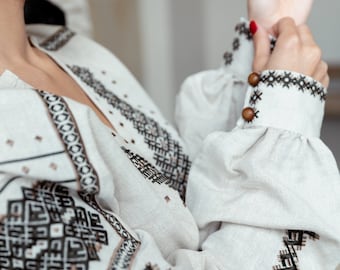 Cotton Vyshyvanka Blouse, Geometric Embroidery Design