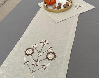 Ukrainian Embroidered Table Runner – Floral Linen Table Decor, Rustic Folk Gift, 140x30 cm